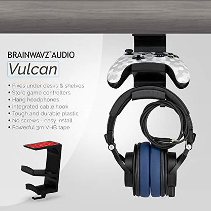 BRAINWAVZ The VULCAN - Under Desk Gamepad Controller & Headphone Hanger Holder Stand - Designed for XBOX ONE, PS4, PS3, PS5, Dualshock, Switch, PC, Steelseries, Steam & More - color: Vulcan - Controller & Headphone Mount