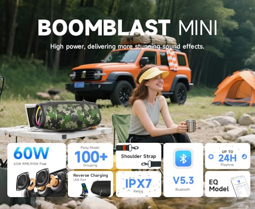 TAZATA Portable Loud Bluetooth Speaker, 90W (Peak) Large Subwoofer Speakers Wireless Bluetooth 5.3 with Powerbank USB Charge Out,Rugged Outdoor for Party,Beach,Golf,Pool,Shower,Valentines Day Gifts - color: CAMO