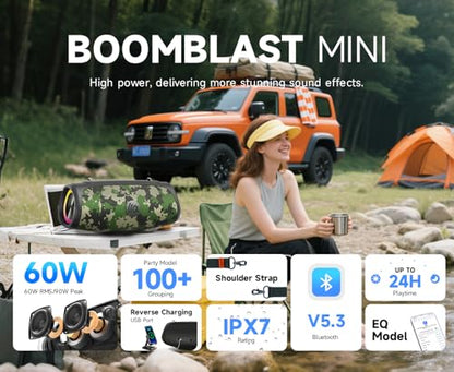TAZATA Portable Loud Bluetooth Speaker, 90W (Peak) Large Subwoofer Speakers Wireless Bluetooth 5.3 with Powerbank USB Charge Out,Rugged Outdoor for Party,Beach,Golf,Pool,Shower,Valentines Day Gifts - color: CAMO