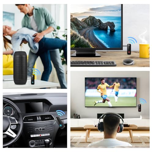 2 Pack Aux Bluetooth Adapter for Car, 2 in 1 Bluetooth 5.3 Transmitter Receiver for Headphones Car Home Audio Speaker, Portable 3.5mm Wireless Audio Receiver, Hands-Free Call