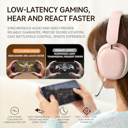Active Noise Cancellation Bluetooth Headset On Ear Painless Wear Foldable Rotatable Design Lightweight Dual Device Connectivity Detachable Gaming Mic-SY-T3 Pink - color: Headset SY-T3 pink