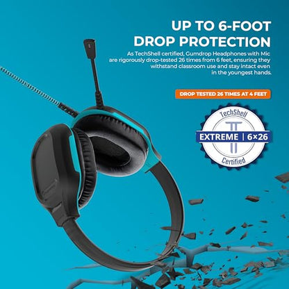 Gumdrop DropTech On-Ear Wired Headphones w/Mic | USB C - Long Tangle Free Chew-Proof Cord - Rugged Reliable Drop Tested and Comfortable for Kids K-12 Students Classroom and School Use - size: USB-C with Mic