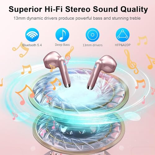 Wireless Earbuds, Bluetooth Headphones V5.4 Stereo Bass Ear Buds with ENC Noise Cancelling Mics,56H Bluetooth Earbuds with LED Display Charging Case, IP7 Waterproof Earphones for Android iOS【Mini】 - color: A-Pure gold