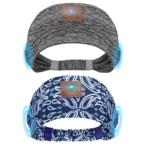 2-Pack Sleeping Headphones, Headband Headphones with Thin Speakers - color: Gray&pattern Blue