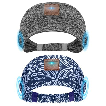 2-Pack Sleeping Headphones, Headband Headphones with Thin Speakers - color: Gray&pattern Blue