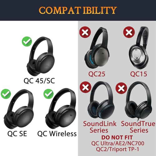SOULWIT Replacement Kit for Bose QC45/QC35/QC SE - Black | (Ear Pads Cushions+Headband+Silicone Sweat Cover) for Quiet Comfort 35/QC35 ii/QC45/QC SE/QC Wireless Headphones - color: Black