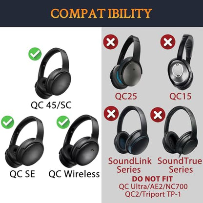 SOULWIT Replacement Kit for Bose QC45/QC35/QC SE - Black | (Ear Pads Cushions+Headband+Silicone Sweat Cover) for Quiet Comfort 35/QC35 ii/QC45/QC SE/QC Wireless Headphones - color: Black