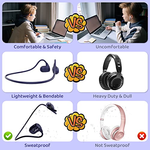 BANIGIPA Kids Headphones, Open Ear Headphones for Teens Child Boys Girls | Wireless Bluetooth 5.4 Headset w/ Built-in Mic for School/Tablet/Travel, 13g Ultra-Light, 85dB Protect Hearing, 10H Playtime - color: G03-Purple