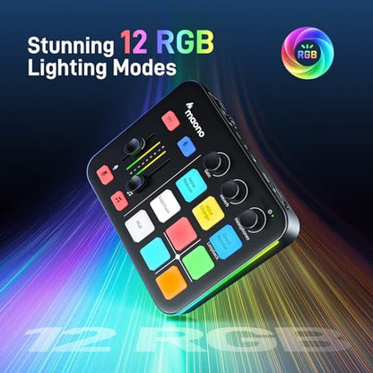 MAONO Gaming Audio Mixer & XLR Dynamic Microphone, Audio Interface with Pro-preamp, RGB, Bluetooth, 48V Phantom Power for Live Streaming, Podcasting, Content Create, Gaming