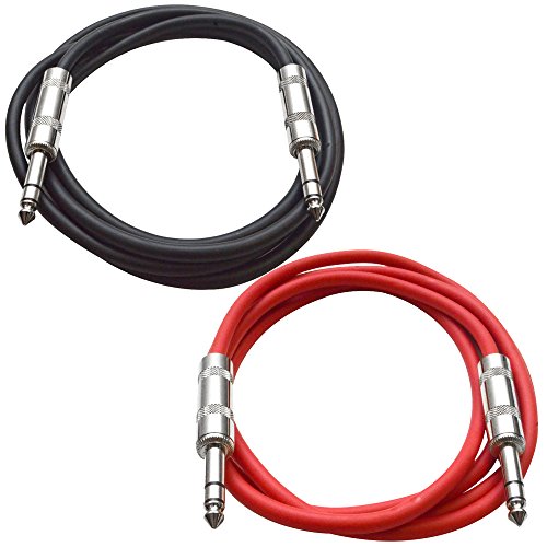 Seismic Audio - SATRX-2-2 Pack of 2' 1/4" TRS Male to 1/4" TRS Male Patch Cables - Balanced - 2 Foot Patch Cord - Black and Red - color: Black and Red