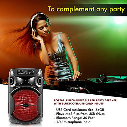 Technical Pro 8 Inch Portable 800 W Bluetooth Speaker w/Woofer & Tweeter | Festival PA LED Speaker with Bluetooth/USB Card, True Wireless Stereo, 30 Feet BT Range - style: Speaker