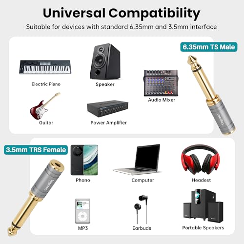 1/4 Inch to 1/8 Inch Adapter 4 Pack, 6.35mm Quarter Inch TS Mono Male to 3.5mm Female Jack Plug Gold-Plated Pure Copper Audio Converter Connector Premium Quality Series - color: 6.35mm(TS) Male to 3.5mm Female, size: 4 Pack
