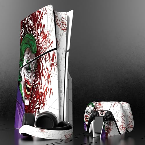 PlayVital Full Set Skin Sticker for ps5 Slim Console Disc Edition (The New Smaller Design), Vinyl Skin Decal Cover for ps5 Controller & Headset & Charging Station & Media Remote - Clown Hahaha - color: Clown Hahaha