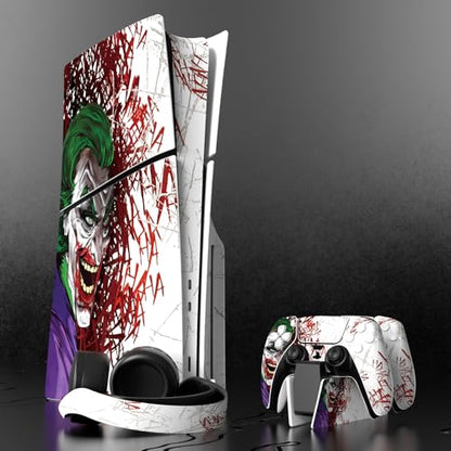 PlayVital Full Set Skin Sticker for ps5 Slim Console Disc Edition (The New Smaller Design), Vinyl Skin Decal Cover for ps5 Controller & Headset & Charging Station & Media Remote - Clown Hahaha - color: Clown Hahaha