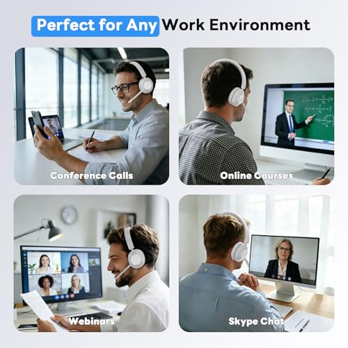 Bluetooth Headset, Wireless Headset with Mic for Work, Bluetooth 5.3, Wireless Headphones with AI Noise Cancelling Microphone (Clear Calls & Mic Mute), USB Dongle, for Computer/PC(White) - color: White
