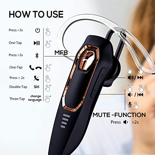 Micool Bluetooth Earpiece, Noise Canceling Trucker Headset, 30H Talking Time, 2 Microphones, Hands Free Bluetooth Earpiece for Cell Phones, Long Battery Life for Work