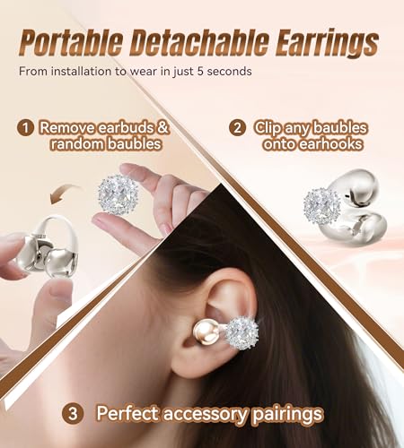 King Lucky i121 Open Ear Clip On Earbuds Wireless Bluetooth Ear Clip Headphones with Mic,Noise Cancelling, Waterproof IPX4,For Small Ears,Perfect for Running,Sports,Glasses Wearers (05-Pearl White) - color: 05-Pearl White