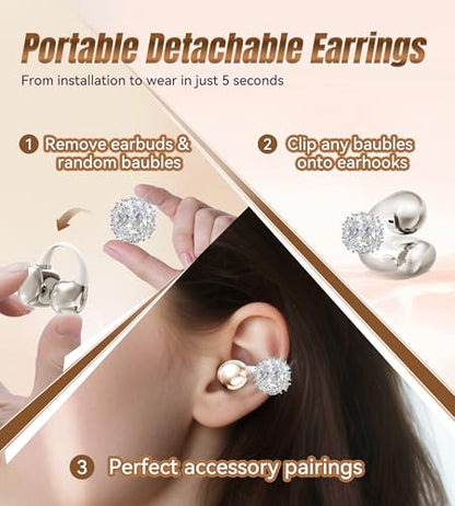 King Lucky i121 Open Ear Clip On Earbuds Wireless Bluetooth Ear Clip Headphones with Mic,Noise Cancelling, Waterproof IPX4,For Small Ears,Perfect for Running,Sports,Glasses Wearers (05-Pearl White) - color: 05-Pearl White