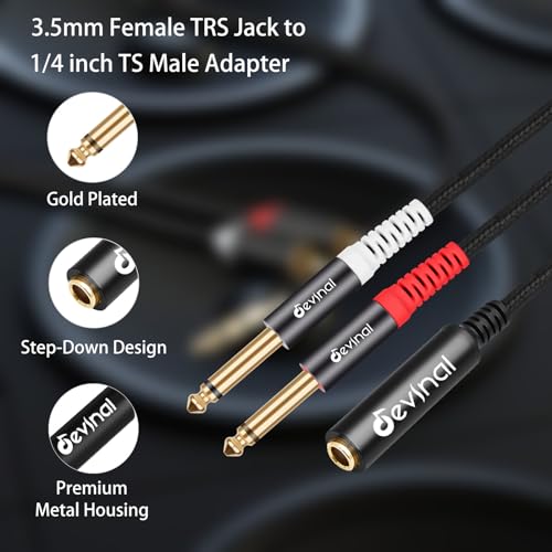 TRS to Dual TS Breakout Cable - 1/4" Female Stereo to Dual 6.35mm TS Male Adapter & 6.35mm Female to 2 x 1/4" Mono Y Splitter - 1 ft - color: Black 1/4" TRS Female to Dual 1/4" TS Male 1 Foot