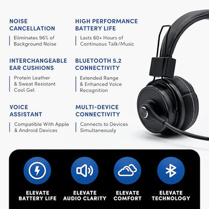 Blue Tiger Elite Ultra 2.0 Wireless Bluetooth Headset – One-Ear Piece Trucker Professional Headset - Bluetooth 5.2 with Microphone – 60 Hours Talk Time, 1200 Hours Standby