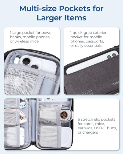BAGSMART Small Travel Cable Organizer, Tech Organizer for Charger, Phone, Black