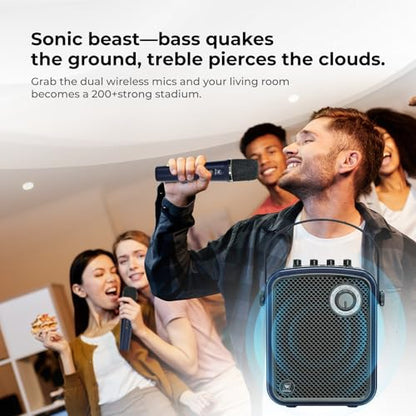 Wireless Voice Amplifier with 2 Wireless Mics,Microphones and Speaker | Teacher Microphones for Singing,Karaoke Machine for TV,Portable PA System for Events Supports TF/USB/AUX S100 Pro