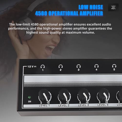 Portable Metal Stereo Headphone Amplifier with 8 Outputs, 1 Input, 12V Power Adapter, Mini Headphone Splitter for Studio/Stage, 100-240V US Plug