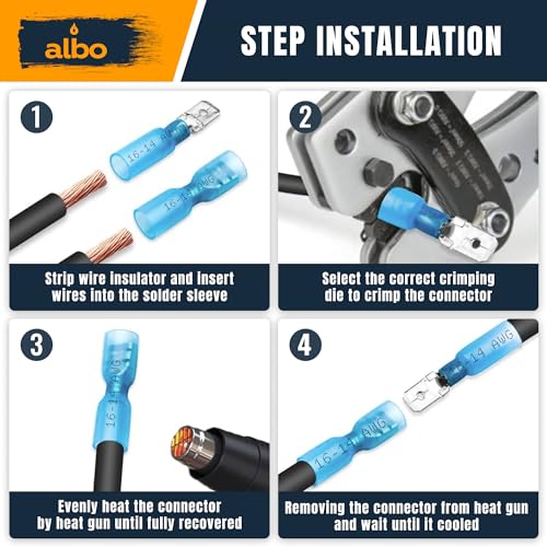 ALBO 300 Pcs Heat Shrink Male and Female Spade Connector Kit, 22-10 AWG | Matched Quick-Disconnect Pairs, Secure Fit Helps Prevent Loose and Exposed Wiring - color: Spade Set 300pcs 22-10 AWG
