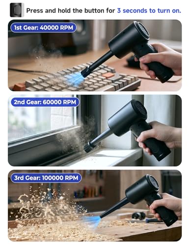 Compressed Air Duster,100000RPM Electric Air Duster for Computer Keyboard - color: Black