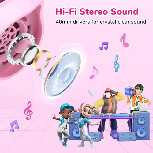 EarFun S1 Kids Headphones, Wired Headphones for Kids, Lightweight, Pink | Stereo Sound, Adjustable Headband, 85dB Volume Limit, Portable On-Ear Headphone for School/Travel/Boys/Girls/PC/Tablet, Pink - color: Pink