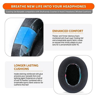WC Freeze Crusher - Cooling Gel Earpads for Skullcandy Crusher & Hesh 3 | Made by Wicked Cushions | Also fits Crusher ANC 2, Crusher 720 & 1080 | Soft Memory Foam, Cooler for Longer | 90's Black - color: 90's Black