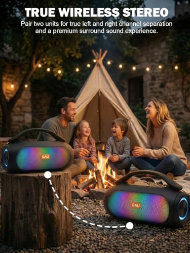 Portable Bluetooth Speaker, 125W Peak, Loud Sound, IPX6 Waterproof | Bluetooth 5.3, 3 EQ Modes, TWS, Power Bank, speakers bluetooth wireless with Lights for Home, Beach, Camping & Tailgating