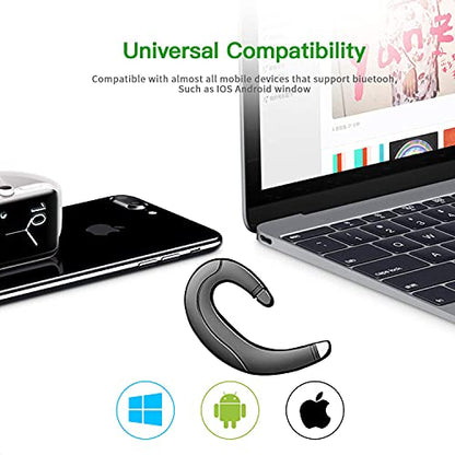 Ear Hook Bluetooth Headphone V5.0 with Mic, Painless Single Ear Wireless Headset 5 Hrs Playtime for Android Phones/iPhone X/8/7/6, Lightweight Non Bone Conduction Headphone with Ear Plug - Black
