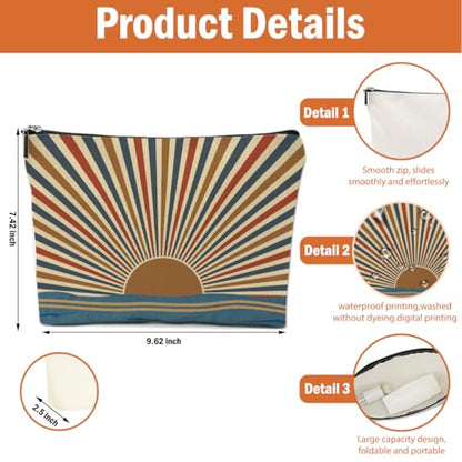 4PCS Sunshine Makeup Bag, Boho Gifts for Women, Natural Linen Zipper Pouch - color: Multicolor 0096