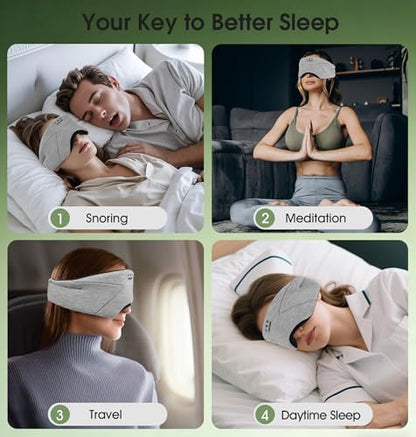 Sleep Mask with Headphones Bluetooth 5.4, TOPOINT Blackout Eye Mask for Sleeping Headphones Earphones with Soft Bamboo Cotton Cooling Breathable, HD Stereo Speaker for Side Sleepers Women Men Travel - color: Gray