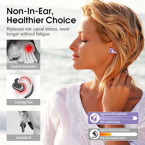 Open Ear Earbuds Wireless Clip on Headphones Bluetooth 5.4 Ear Buds with DNN Noise Cancelling, 48H Playtime, Low Latency, Fashion Design, Secure Fit, Clear Sound for Music & Calls (Purple) - color: Purple