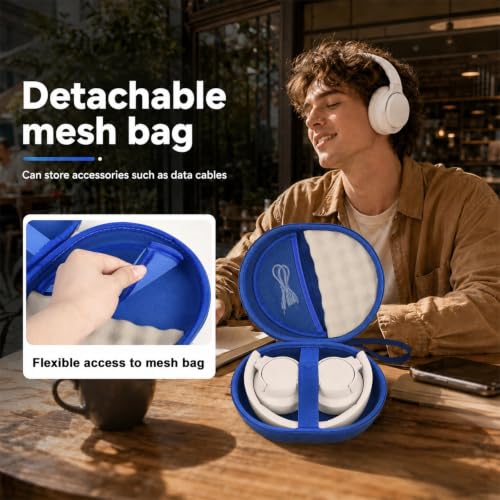 Hard Headphone Case for JBL Tune 770NC/510BT/720BT/520BT/670NC | Wave Foam, Elastic Strap, Soft Lining, Mesh Pocket, Carry Handle, Folded Headphone Storage, Blue, Case Only - color: Blue