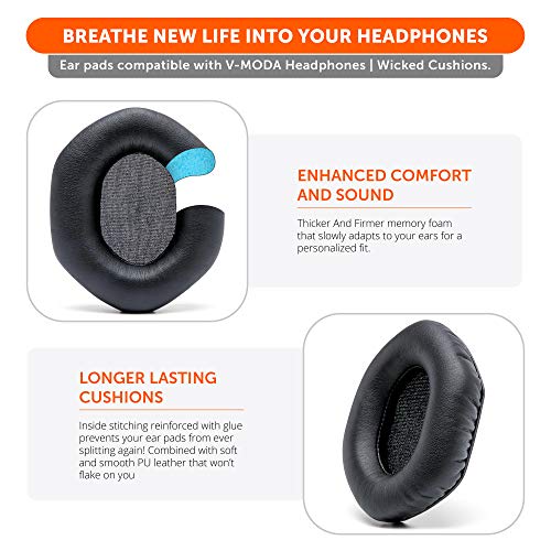 WC PadZ Vmoda - Replacement XL Ear Pads for Vmoda M100 & Crossfade | Made by Wicked Cushions | Soft Leather, Luxurious Memory Foam, Added Thickness, Enhanced Noise Isolation | Black