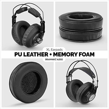 Brainwavz XL Large Replacement Memory Foam Earpads - Suitable for Many Other Large Over The Ear Headphones - Sennheiser, AKG, HifiMan, ATH, Philips, Fostex, Sony (Black Pleather) - color: Black Pleather