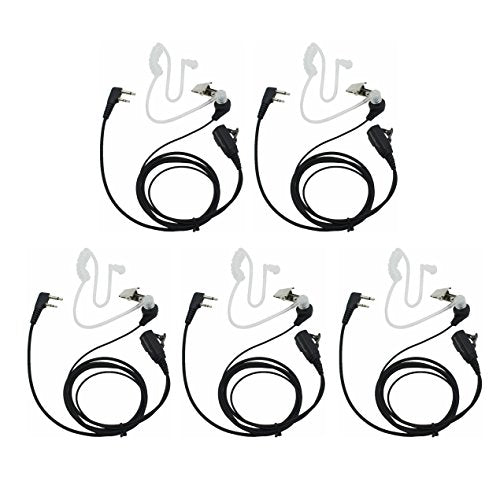 2 Pin PTT Mic Covert Acoustic Tube Earpiece Headset is Compatible with Icom Radio IC-F24S IC-F31 IC-F3 IC-F3S IC-F4 (Pack of 5)