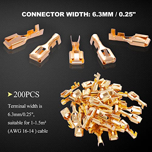 Twidec/200PCS 6.3mm Female Spade Connector Quick Splice Crimp Terminals Non Insulated Wire Connector for Electrical Wiring Relay Car Audio Speaker N-005-6.3MM-FH - size: 6.3mm Female A