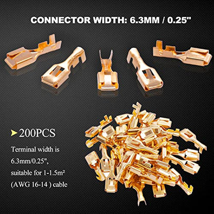 Twidec/200PCS 6.3mm Female Spade Connector Quick Splice Crimp Terminals Non Insulated Wire Connector for Electrical Wiring Relay Car Audio Speaker N-005-6.3MM-FH - size: 6.3mm Female A