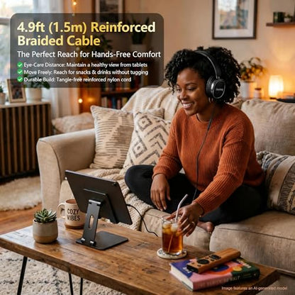 Premium Wired Headphones with Mic, 3.5mm AUX Cord and USB-C Adapter