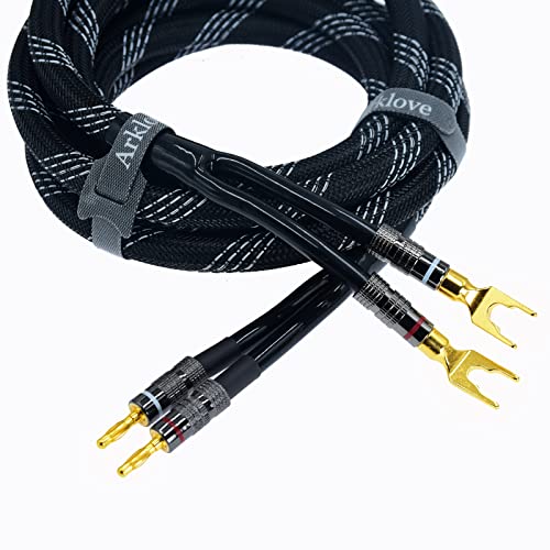 Arklove 1pcs 10ft 14awg Premium Heavy Duty Braided Wire Dual Banana to Y-Type Gold Plated Plug Speaker Cable OFC Oxygen-Free Copper - size: 10ft