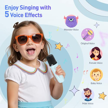 Karaoke Machine, Portable Bluetooth Speaker with 2 Wireless Microphones for Kids, Karaoke Toys Gifts Toys for Girls Boys Family Home Party (Blue) - color: Blue