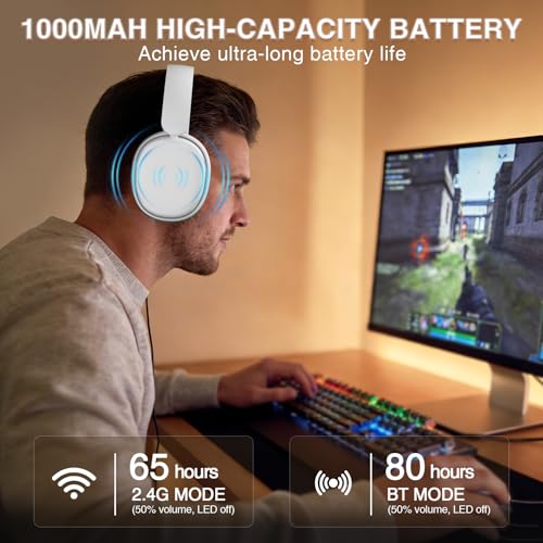 AULA G7 Pro Wireless Gaming Headset with 7.1 Surround Sound, 40mm Driver, BT5.3 Gaming Headphones with Mic, RGB, 10ms Latency, 65H Battery, PC Gaming Headset for PS5,PS4, Switch,PC,Wired Mode for Xbox - color: White