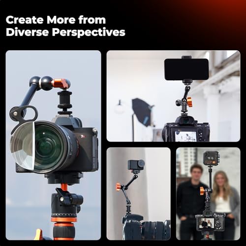 K&F CONCEPT 9.8" Magic Arm Clamp with Cold Shoes | 360° Ball Heads Camera Arm Mount for Monitor/Flash/Microphone/DSLR Camera, MS32 - style: 9.8" with cold shoes