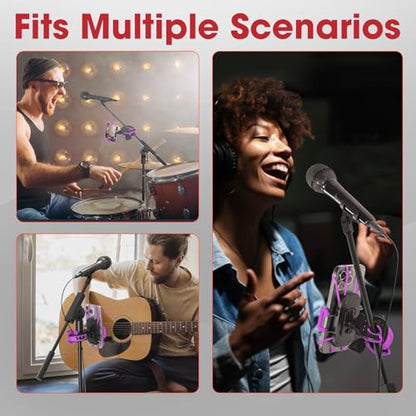 Crescendo CR-30 SlimClip Mic Stand Phone Holder, iPhone Clamp Mount, Pole Phone Mount, Microphone, Music or Drum Stand, Mic/Phone Clip - for iPhone, Samsung Galaxy, Pixel, Any Smartphone (Purple) - color: Purple