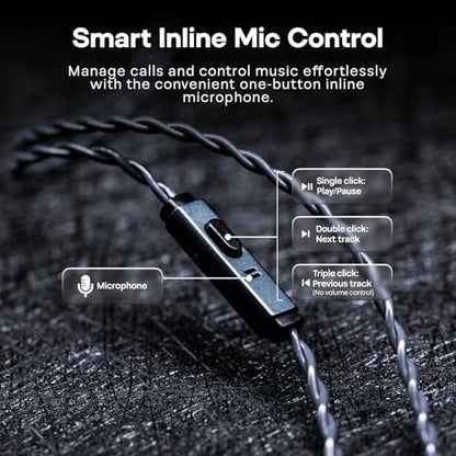 Tripowin Grace Silver-Plated 2Pin OFC IEM Replacement Cable with Mic | 3.5mm Jack, Tangle-Free Braided, Ergonomic Earhooks, One-Button Control, Extension Cord for Wired Earbuds(2Pin) - style: 2Pin