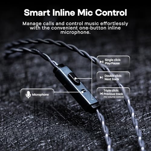 Tripowin Grace Silver-Plated 2Pin OFC IEM Replacement Cable with Mic | 3.5mm Jack, Tangle-Free Braided, Ergonomic Earhooks, One-Button Control, Extension Cord for Wired Earbuds (Recessed 2PIN) - style: Recessed 2PIN
